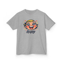 Gildan 5000B | "Happy" Tee: Kids' Retro Cartoon Happy Face T-Shirt – Soft & Vibrant | Toddler & Youth "Happy" Graphic Tee – Cute Character Design | Super Happy Kids’ Cotton T-Shirt – Comfortable...