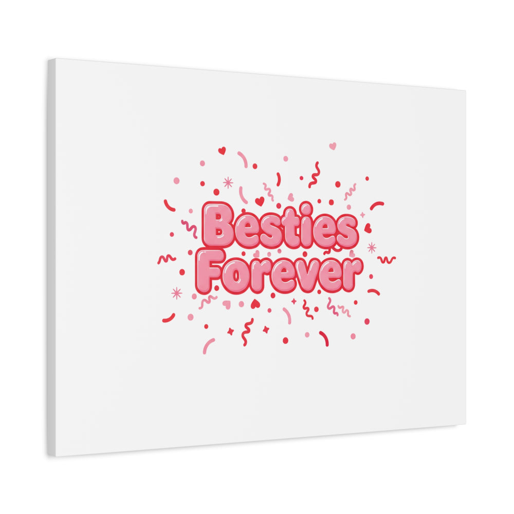 Besties Forever Canvas | Galentine’s Friendship Wall Art, Pink Confetti