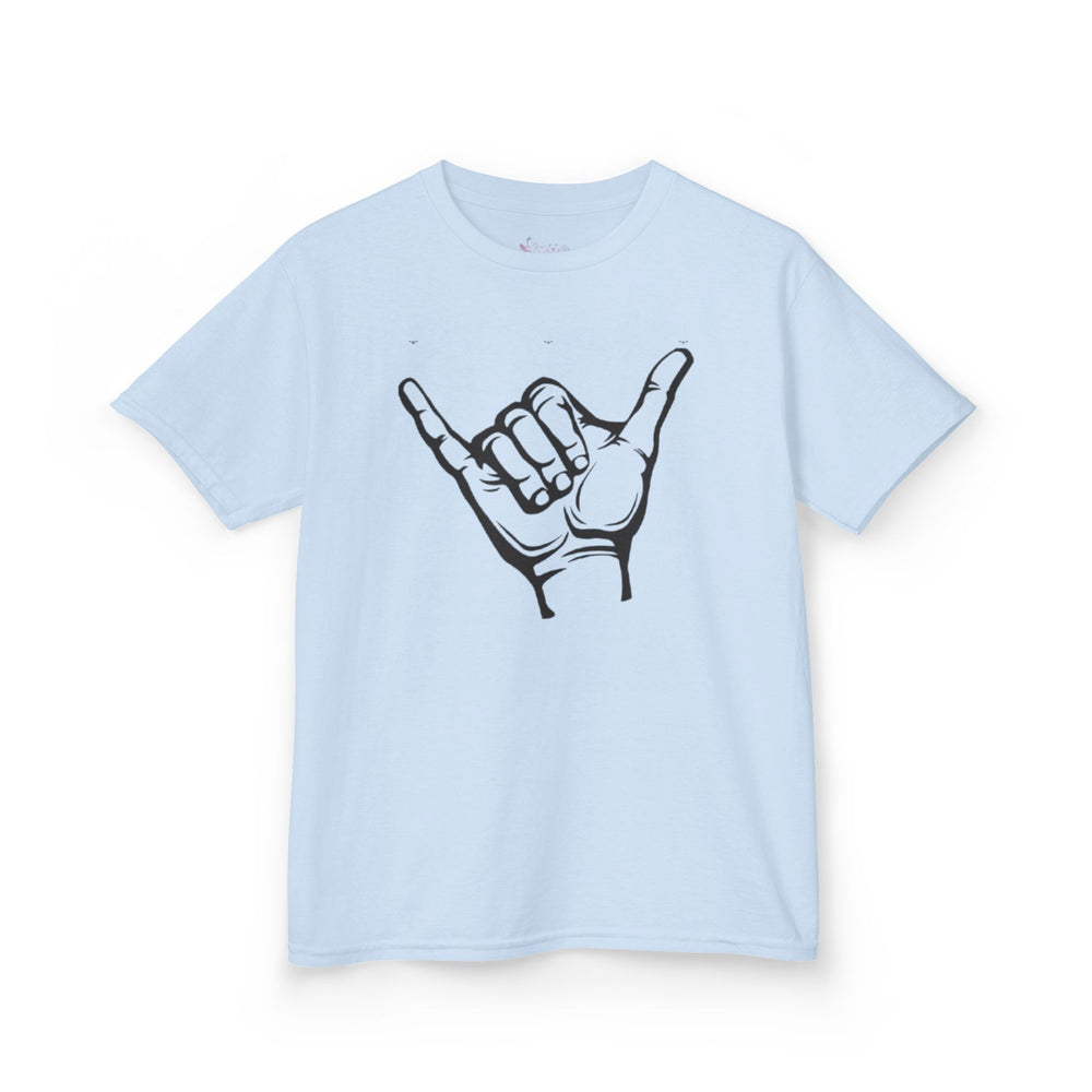 Gildan 5000B | Kids' Shaka Hand "Hang Loose" Graphic Tee – Soft Cotton Youth T-Shirt