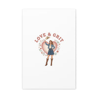 Love & Grit Canvas, Western Valentine Cowgirl Heart Poster | Cowboy Valentine