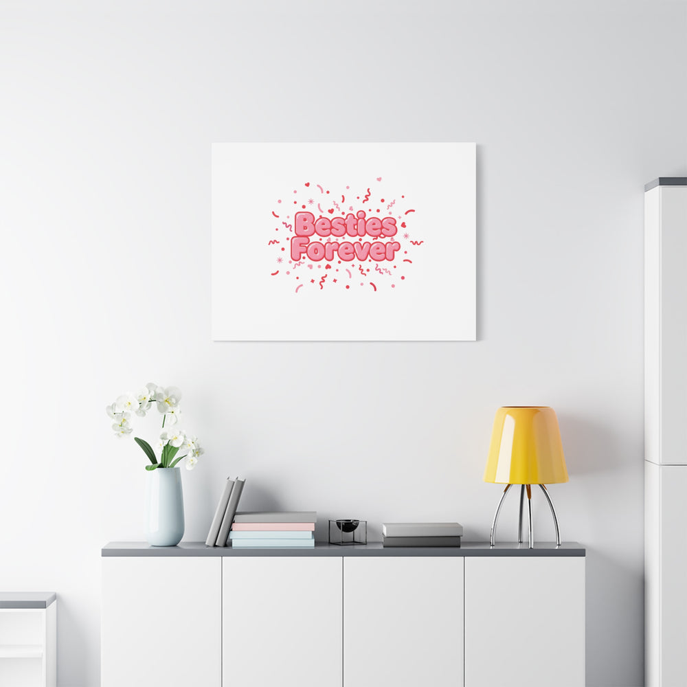 Besties Forever Canvas | Galentine’s Friendship Wall Art, Pink Confetti