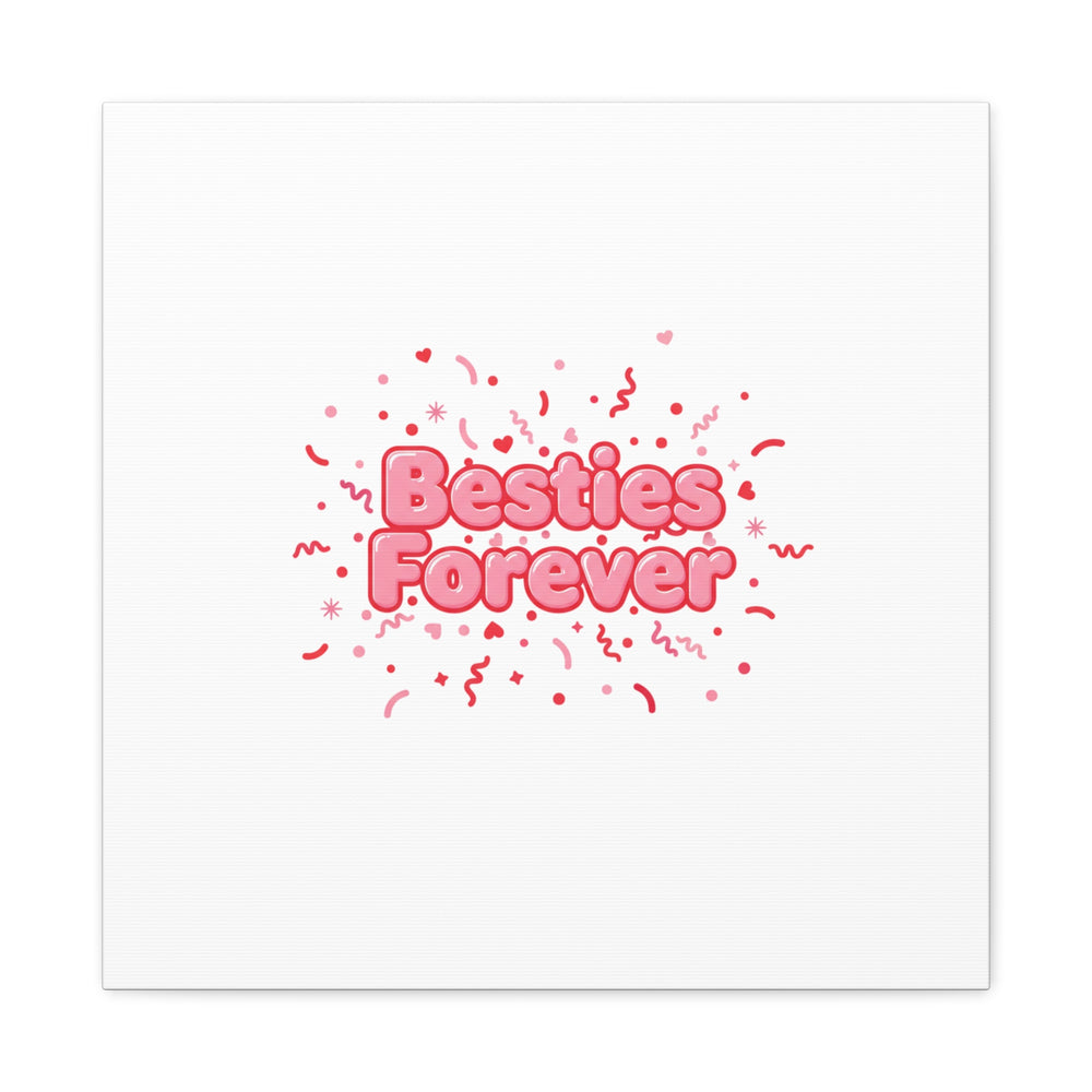 Besties Forever Canvas | Galentine’s Friendship Wall Art, Pink Confetti