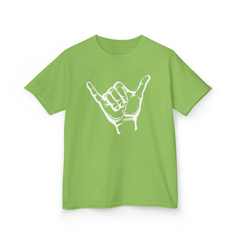 Gildan 5000B | Kids' Shaka Hand "Hang Loose" Graphic Tee – Soft Cotton Youth T-Shirt