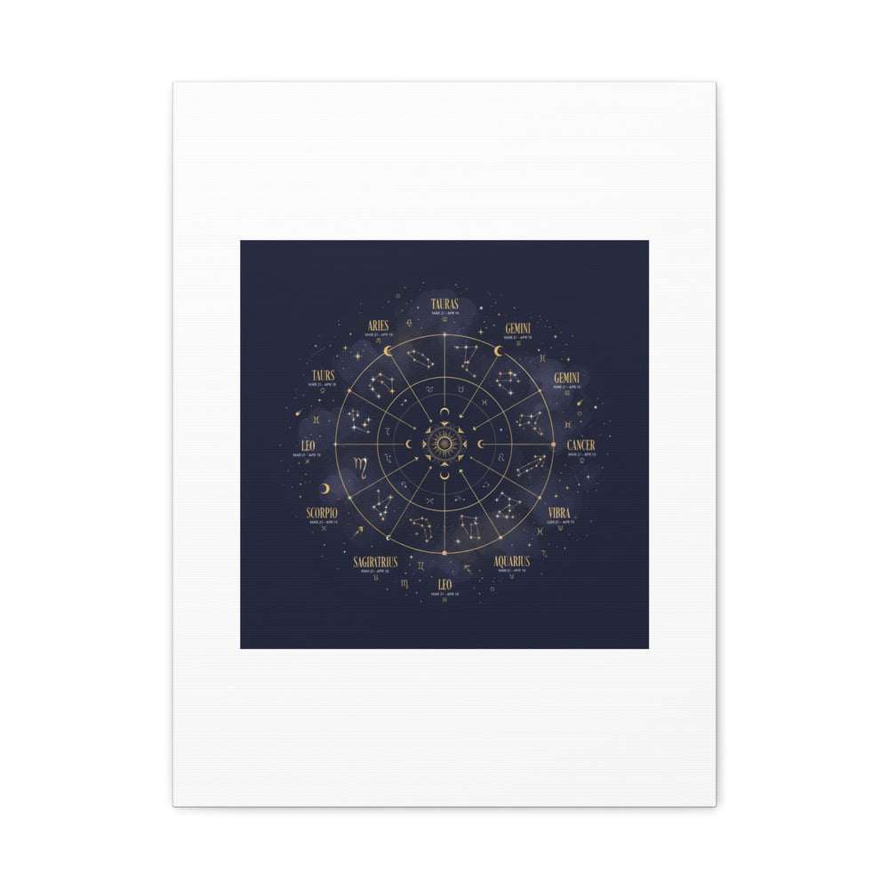 Gold Zodiac Wheel Canvas | Astrology Constellation Art, Cosmic Wall Print