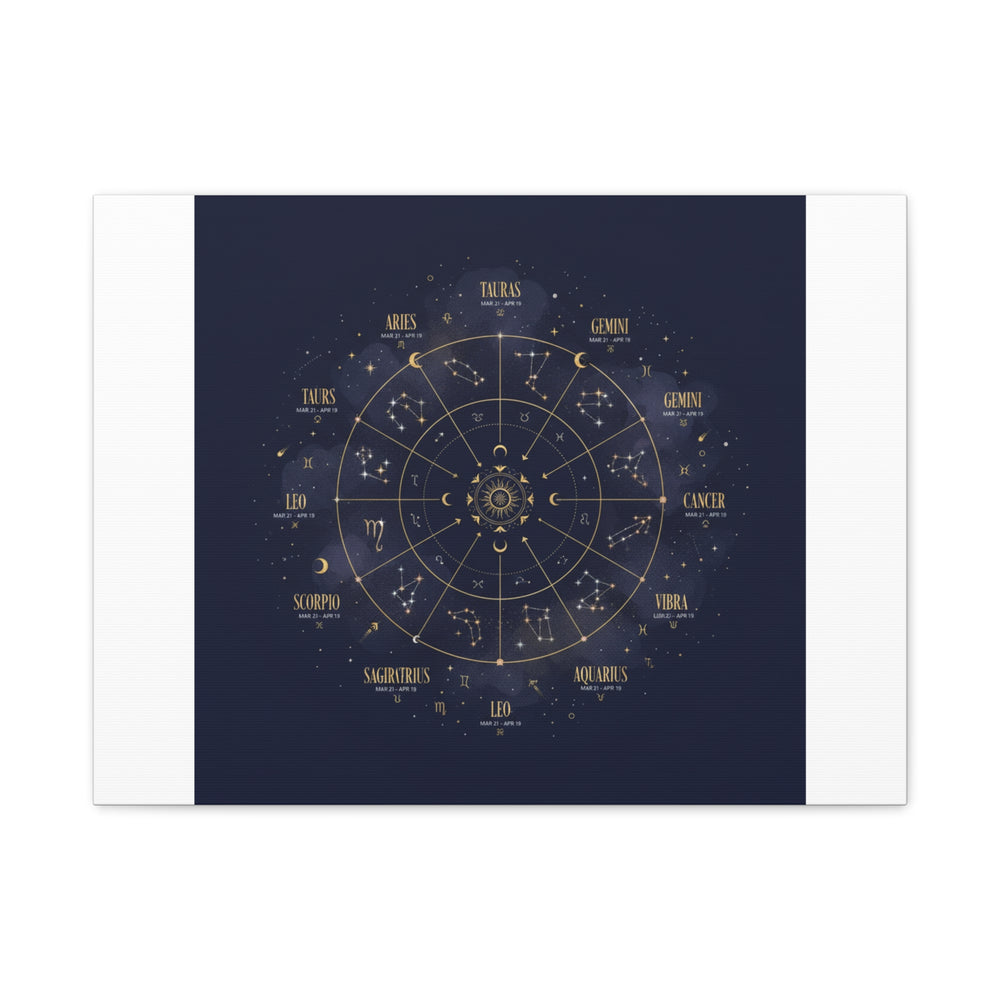 Gold Zodiac Wheel Canvas | Astrology Constellation Art, Cosmic Wall Print