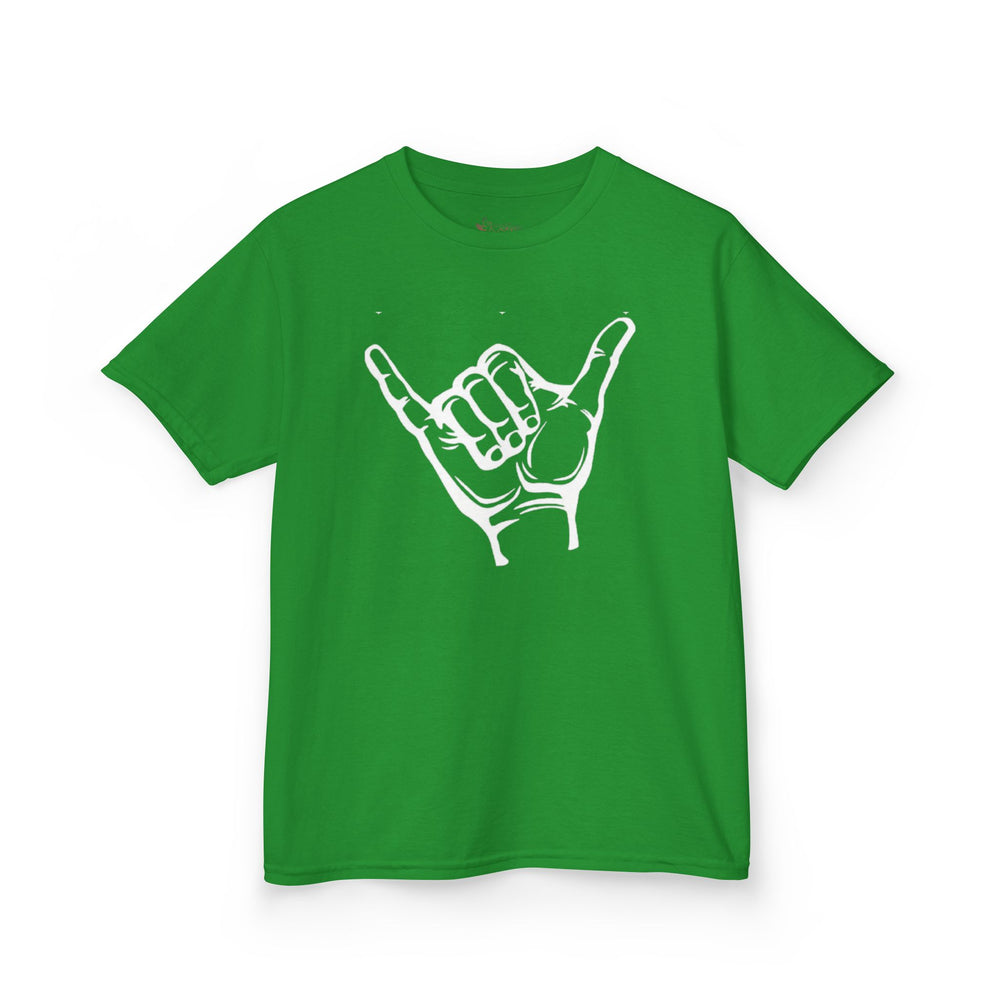 Gildan 5000B | Kids' Shaka Hand "Hang Loose" Graphic Tee – Soft Cotton Youth T-Shirt