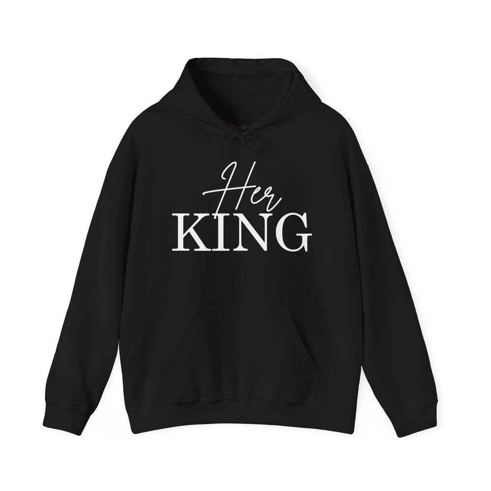 Matching "Her King" Unisex Hoodies – Modern Couple’s Typography Pullovers – Premium Fleece Anniversary & Valentine’s Sweatshirts