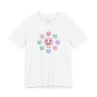 Bella+Canvas3001 | Hand-Drawn Emoticon Pattern Tee | Cute Emoji Sticker Repeat Print