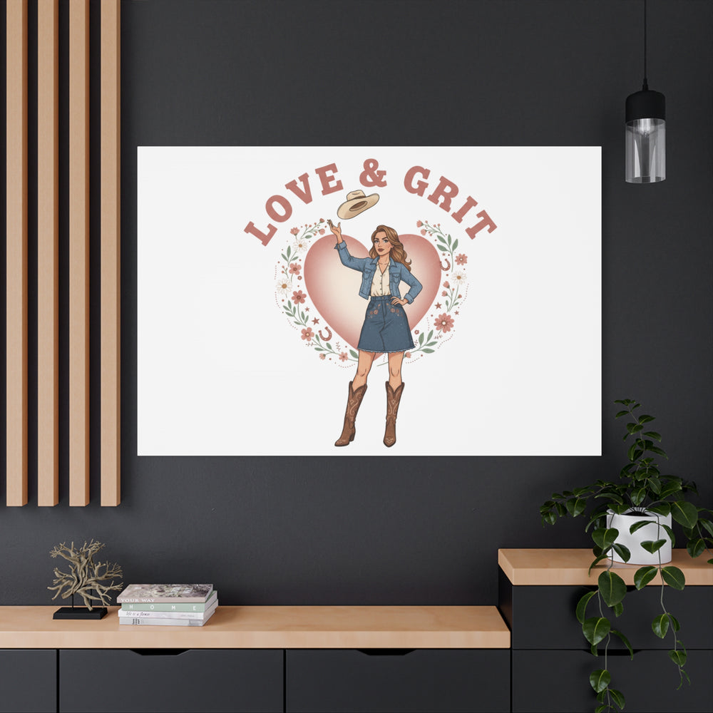 Love & Grit Canvas, Western Valentine Cowgirl Heart Poster | Cowboy Valentine