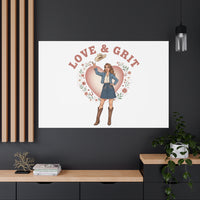 Love & Grit Canvas, Western Valentine Cowgirl Heart Poster | Cowboy Valentine
