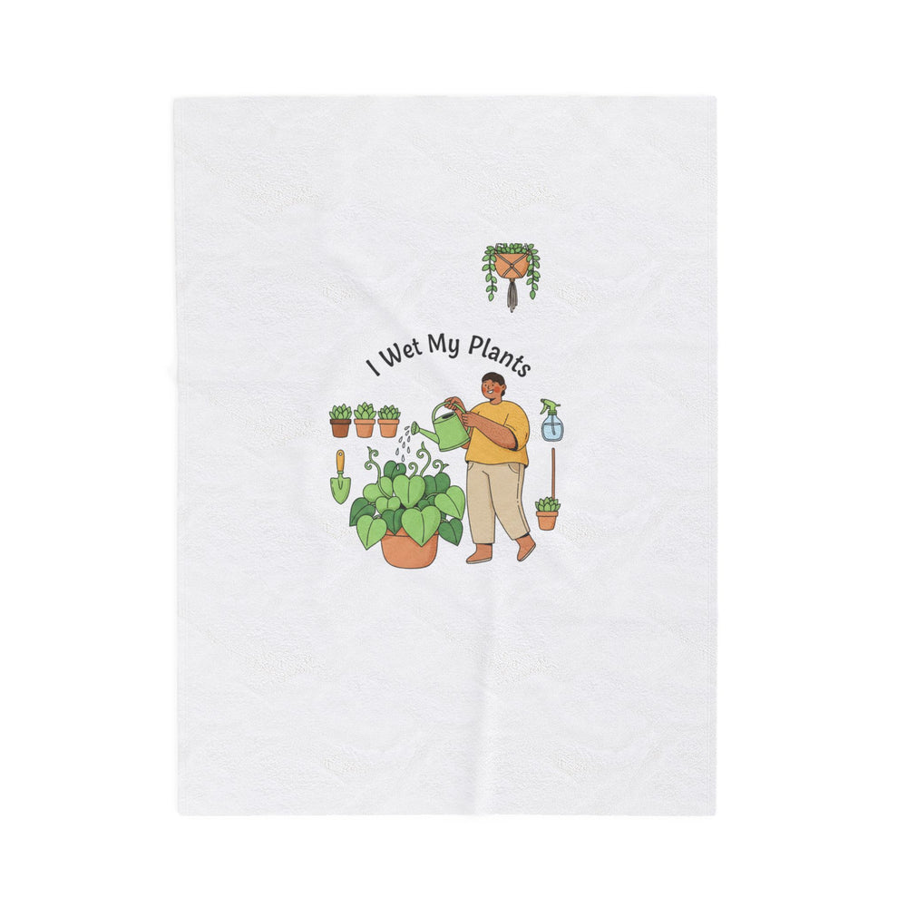 I Wet My Plants Velveteen Blanket | Plant Parent Humor, Sage Cream