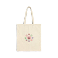 Hand-Drawn Emoticon Pattern Tote | Cute Emoji Sticker Pastel Repeating Print