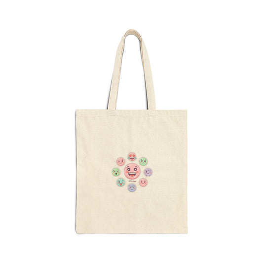 Hand-Drawn Emoticon Pattern Tote | Cute Emoji Sticker Pastel Repeating Print
