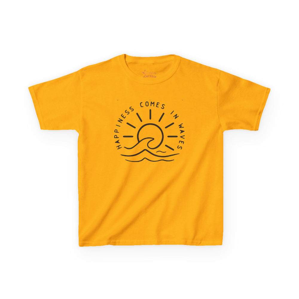Gildan 5000B | Kids' "Happiness Comes in Waves" Graphic Tee – Soft & Breathable Summer Beach T-Shirt