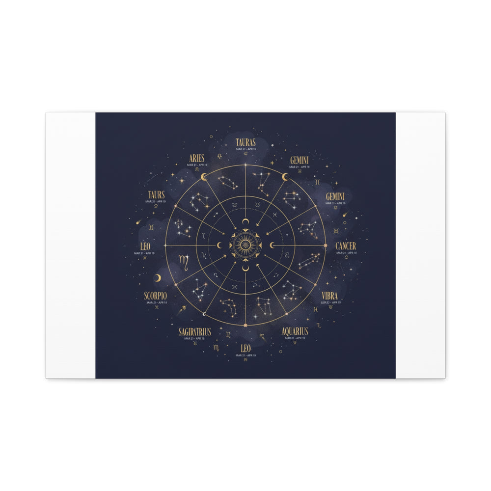 Gold Zodiac Wheel Canvas | Astrology Constellation Art, Cosmic Wall Print
