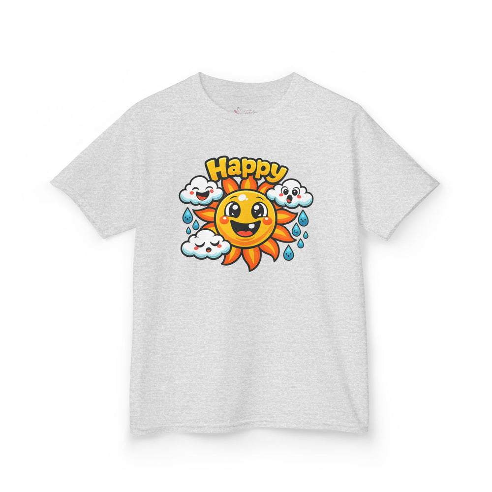 Gildan 5000B | Kids' Happy Sun & Smiling Clouds Graphic Tee – Vibrant Summer Mood T-Shirt