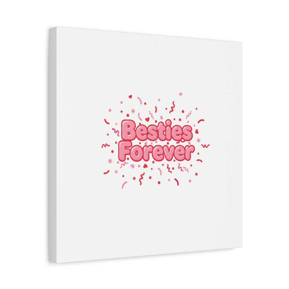 Besties Forever Canvas | Galentine’s Friendship Wall Art, Pink Confetti