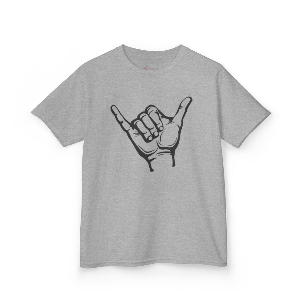 Gildan 5000B | Kids' Shaka Hand "Hang Loose" Graphic Tee – Soft Cotton Youth T-Shirt