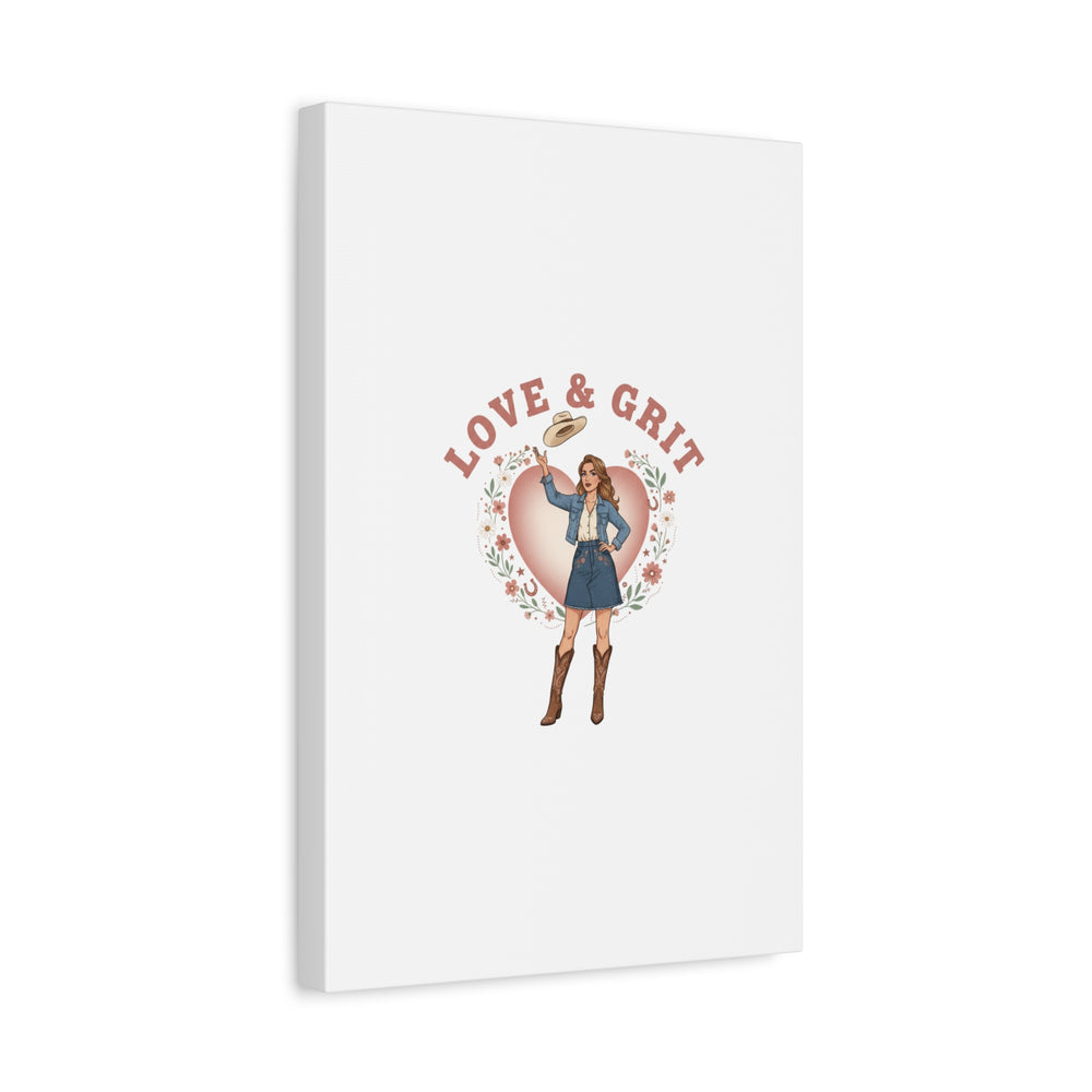 Love & Grit Canvas, Western Valentine Cowgirl Heart Poster | Cowboy Valentine