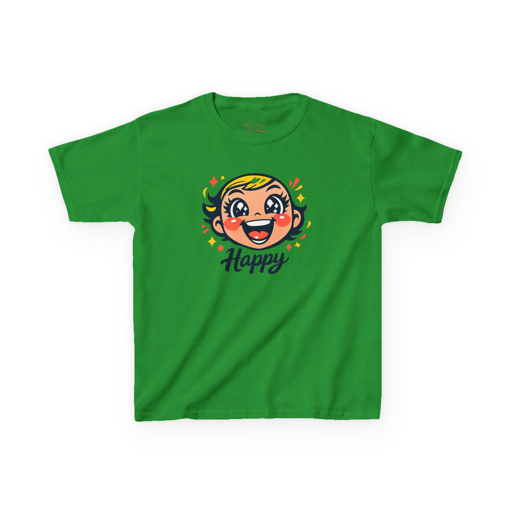 Gildan 5000B | "Happy" Tee: Kids' Retro Cartoon Happy Face T-Shirt – Soft & Vibrant | Toddler & Youth "Happy" Graphic Tee – Cute Character Design | Super Happy Kids’ Cotton T-Shirt – Comfortable...