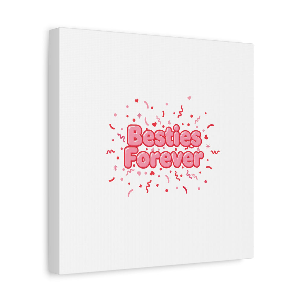 Besties Forever Canvas | Galentine’s Friendship Wall Art, Pink Confetti