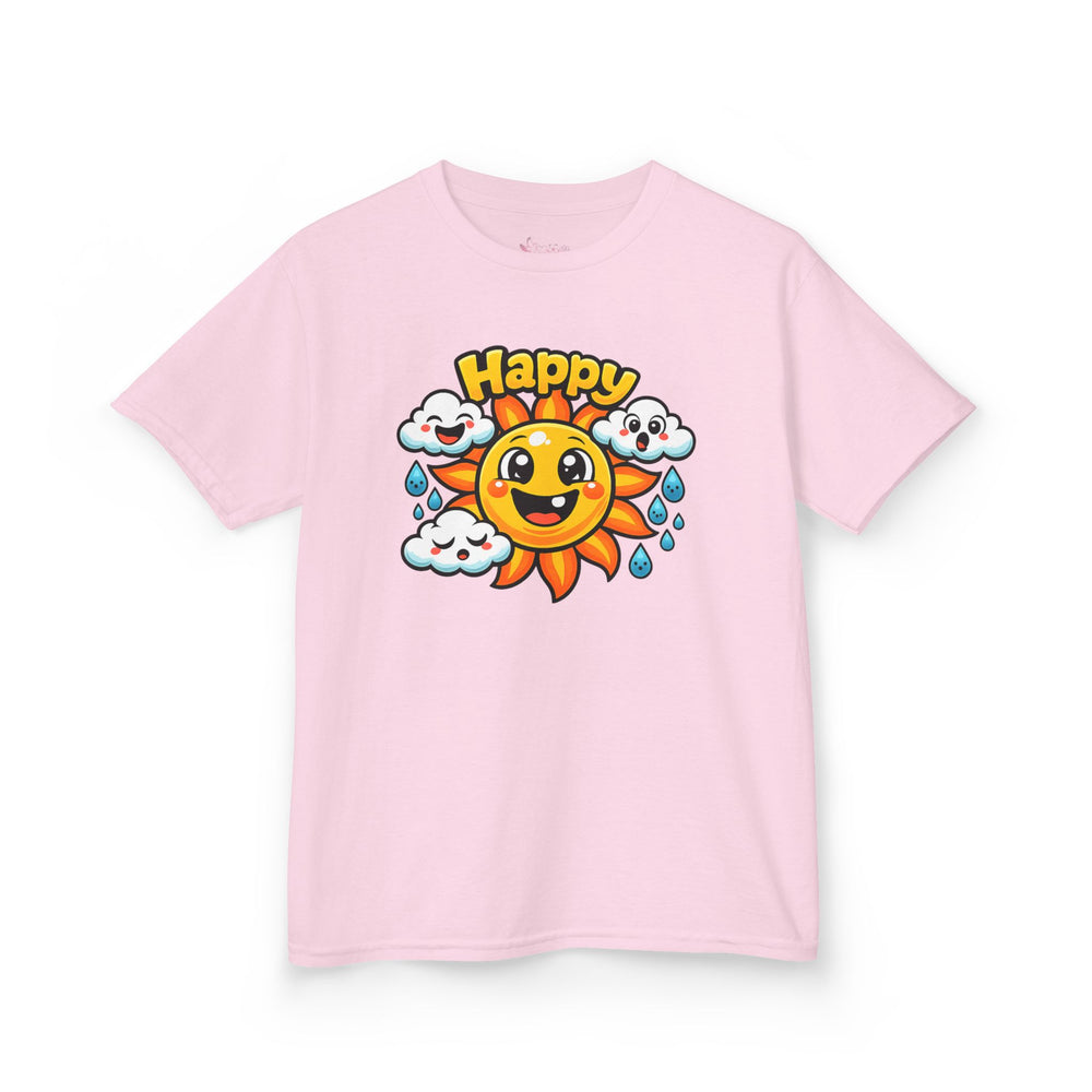 Gildan 5000B | Kids' Happy Sun & Smiling Clouds Graphic Tee – Vibrant Summer Mood T-Shirt