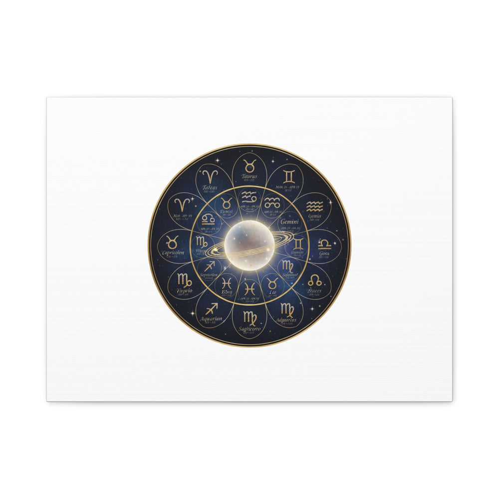Zodiac Constellation Wheel Canvas, Astrology Art Print | Gold Foil Galaxy