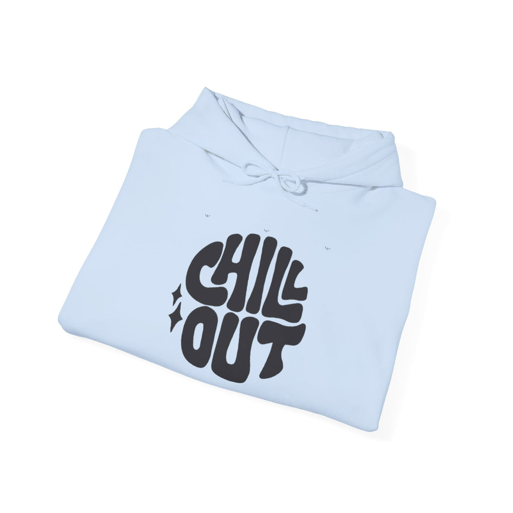 Gildan 18500 | Unisex "Chill Out" Retro Graphic Hoodie – Bold Puff Lettering Pullover – Premium Soft Fleece Streetwear
