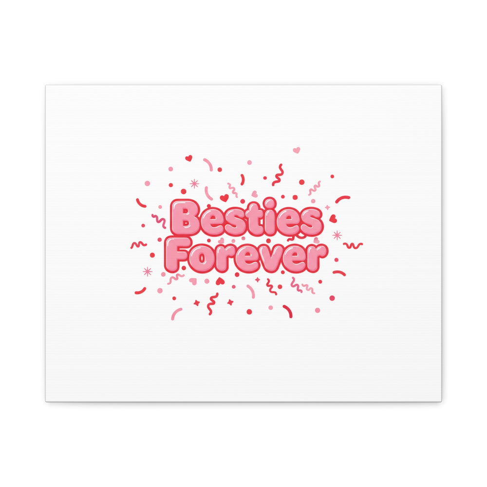 Besties Forever Canvas | Galentine’s Friendship Wall Art, Pink Confetti