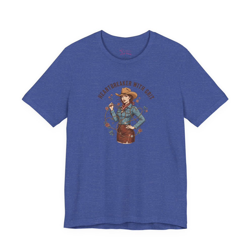 Bella+Canvas 3001 | Heartbreaker With Grit Tee | Western Valentine cowgirl, boot heart design