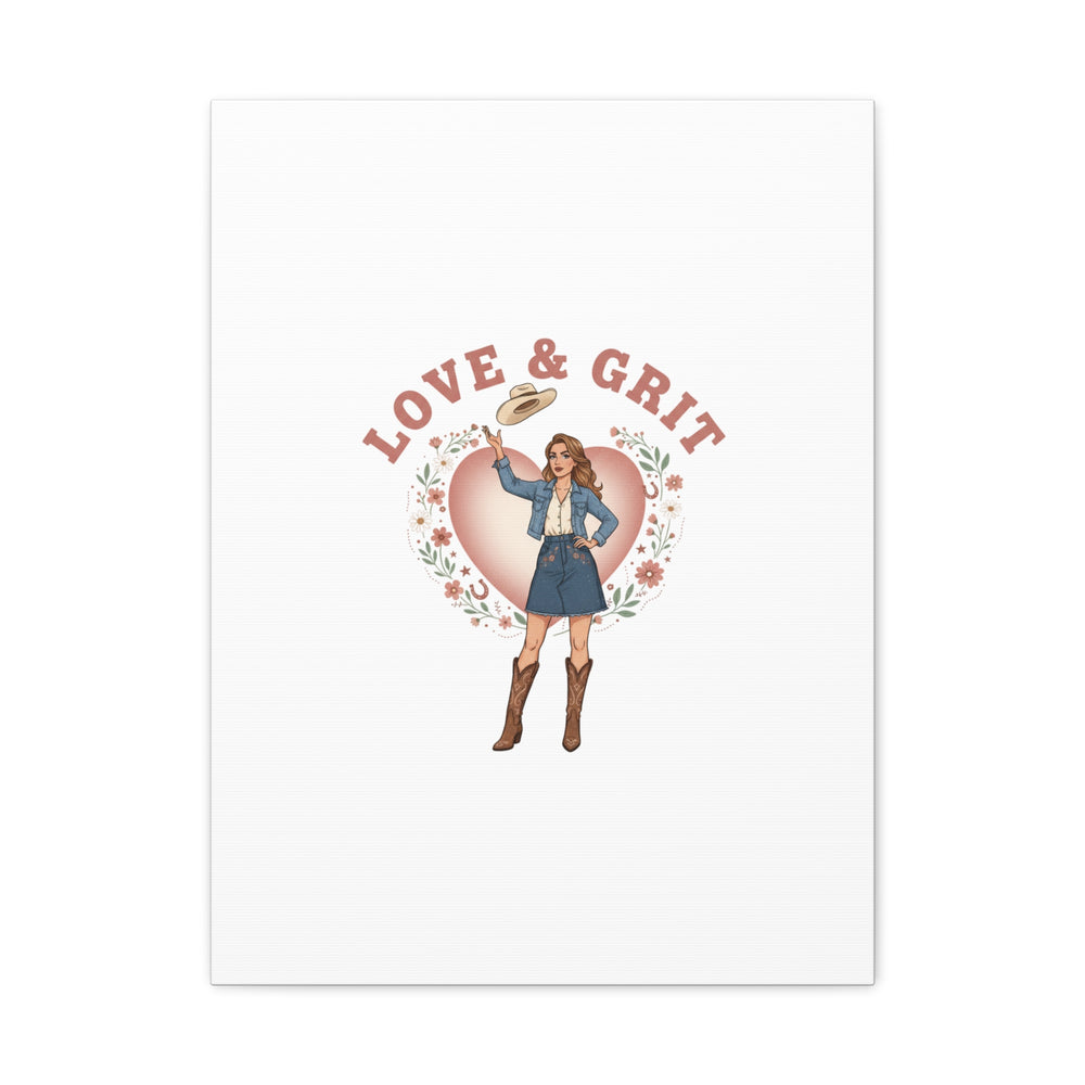 Love & Grit Canvas, Western Valentine Cowgirl Heart Poster | Cowboy Valentine
