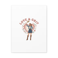 Love & Grit Canvas, Western Valentine Cowgirl Heart Poster | Cowboy Valentine