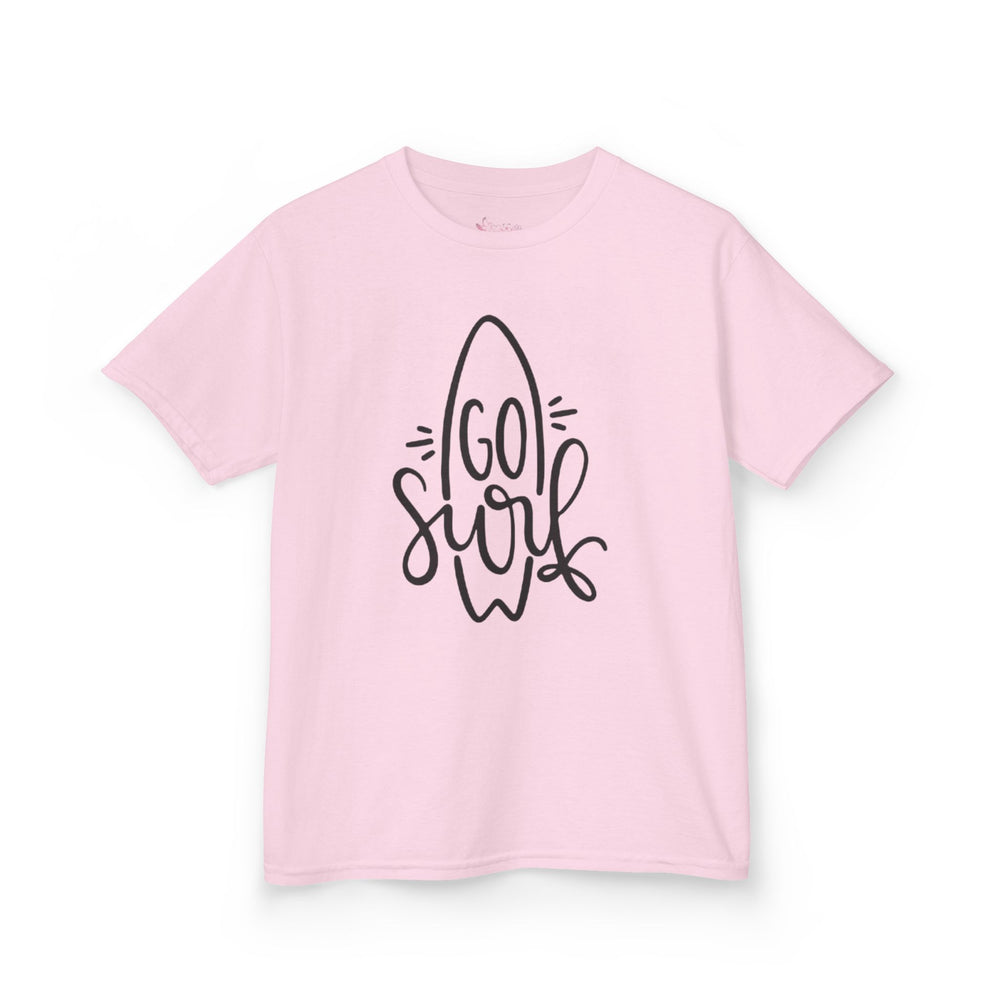 Gildan 5000B | Kids' "Go Surf" Tropical Vibes T-Shirt – Soft Cotton Summer Graphic Tee