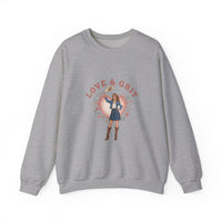 Love & Grit Crewneck Sweatshirt | Western Valentine, Cowgirl Heart Badge