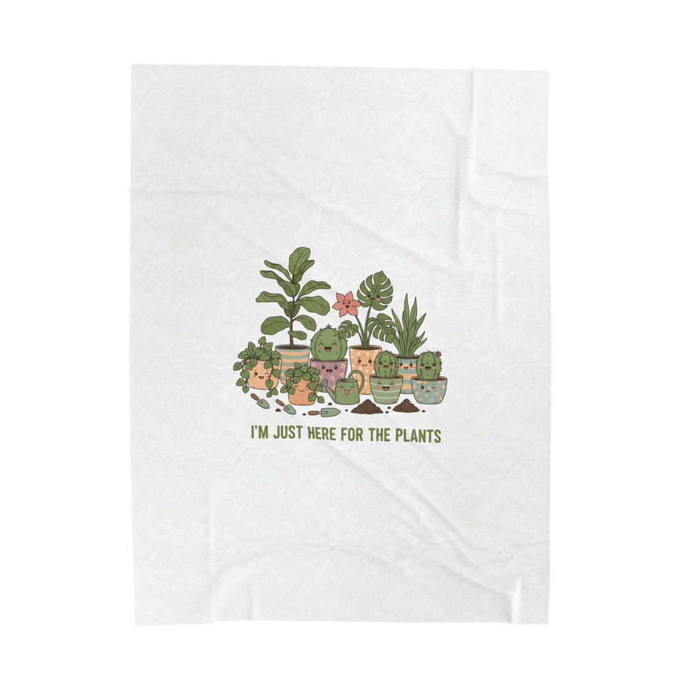 I’m Just Here for the Plants Velveteen Plush Blanket | Plant Parent Pun, Sage Cream Botanical Throw