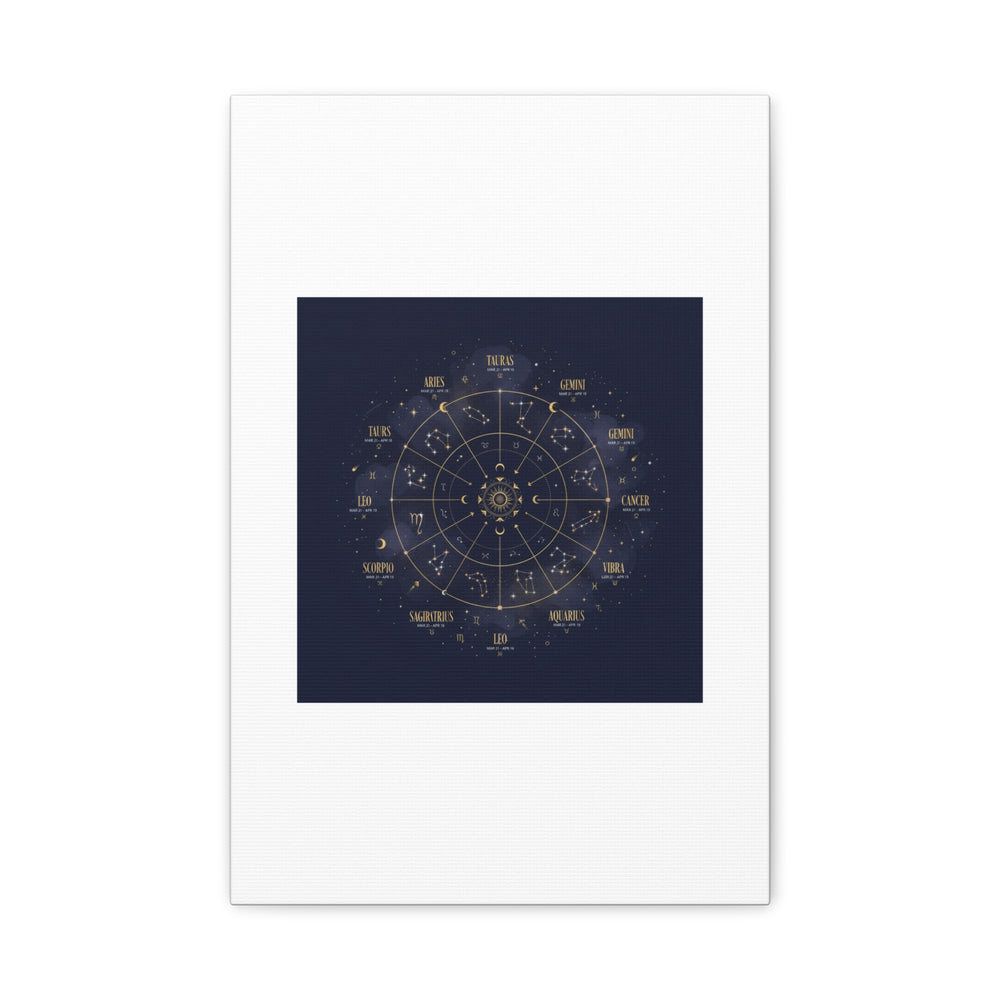 Gold Zodiac Wheel Canvas | Astrology Constellation Art, Cosmic Wall Print