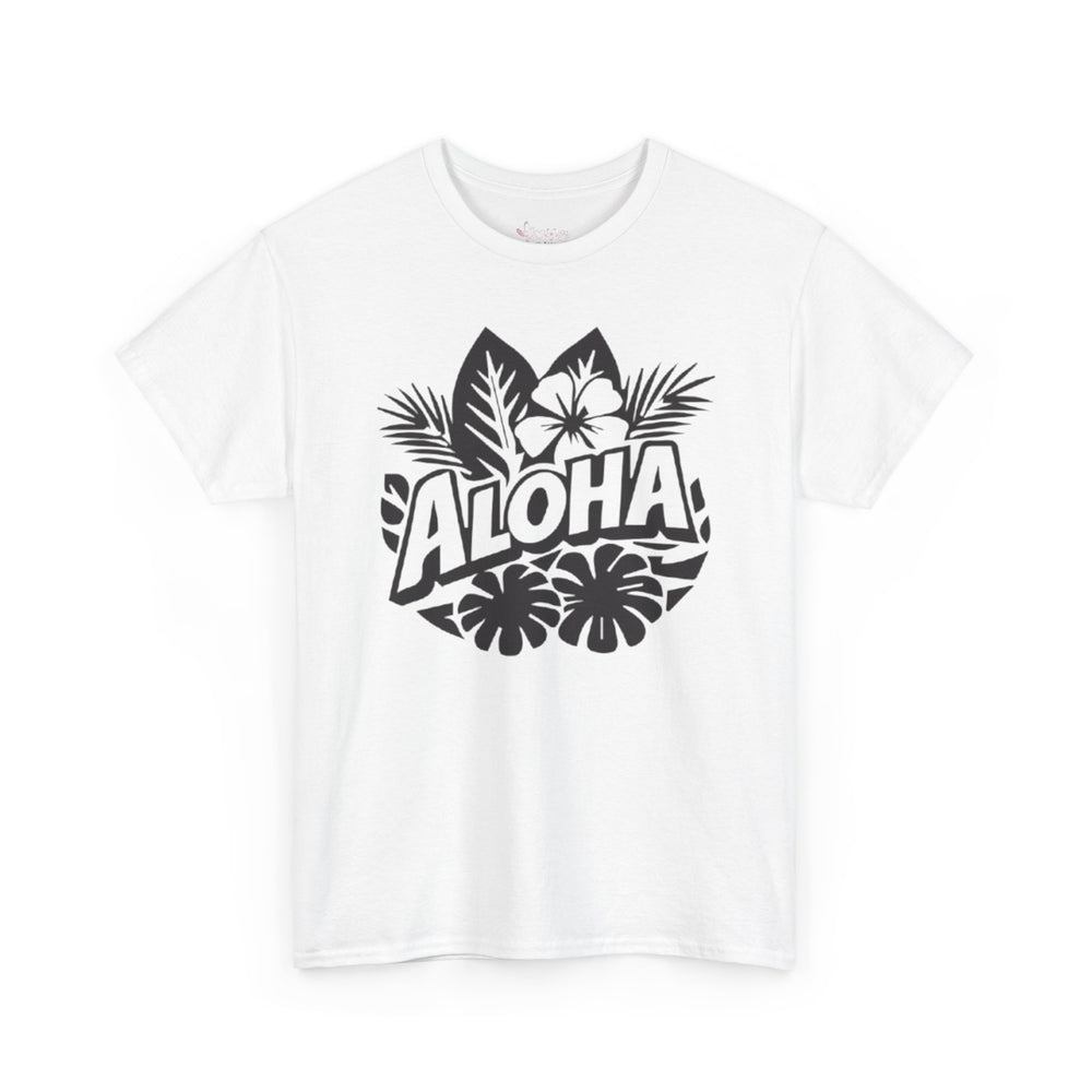 Gildan 5000 | Aloha Floral Hibiscus T-Shirt - Tropical Botanical Graphic Tee - Hawaiian Summer Aesthetic Shirt