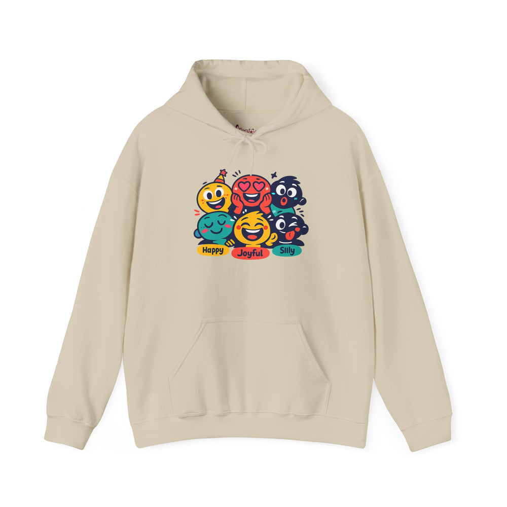 Gildan 18500 | Cheerful Emoji Squad Unisex Heavy Blend™ Hooded Sweatshirt | Vibrant Graphic Streetwear Hoodie | Emoji Blob Faces Hoodie | bold cartoon, thick outline kawaii minimal