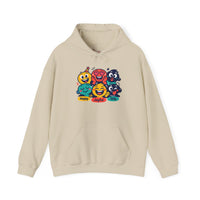 Gildan 18500 | Cheerful Emoji Squad Unisex Heavy Blend™ Hooded Sweatshirt | Vibrant Graphic Streetwear Hoodie | Emoji Blob Faces Hoodie | bold cartoon, thick outline kawaii minimal