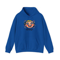 Gildan 18500 | Retro Joy Unisex Heavy Blend™ Hooded Sweatshirt – "Happy" Edition | Happy Face Kawaii Hoodie | bold cartoon, thick outline