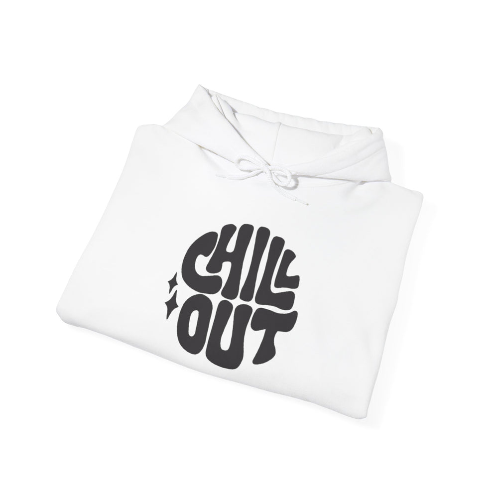 Gildan 18500 | Unisex "Chill Out" Retro Graphic Hoodie – Bold Puff Lettering Pullover – Premium Soft Fleece Streetwear