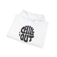 Gildan 18500 | Unisex "Chill Out" Retro Graphic Hoodie – Bold Puff Lettering Pullover – Premium Soft Fleece Streetwear