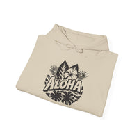 Gildan 18500 | Unisex "Floral Aloha" Graphic Hoodie – Tropical Hibiscus & Palm Design – Premium Soft Coastal Fleece Pullover