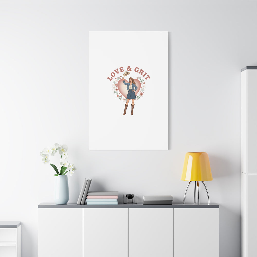 Love & Grit Canvas, Western Valentine Cowgirl Heart Poster | Cowboy Valentine