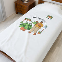 I Wet My Plants Velveteen Blanket | Plant Parent Humor, Sage Cream