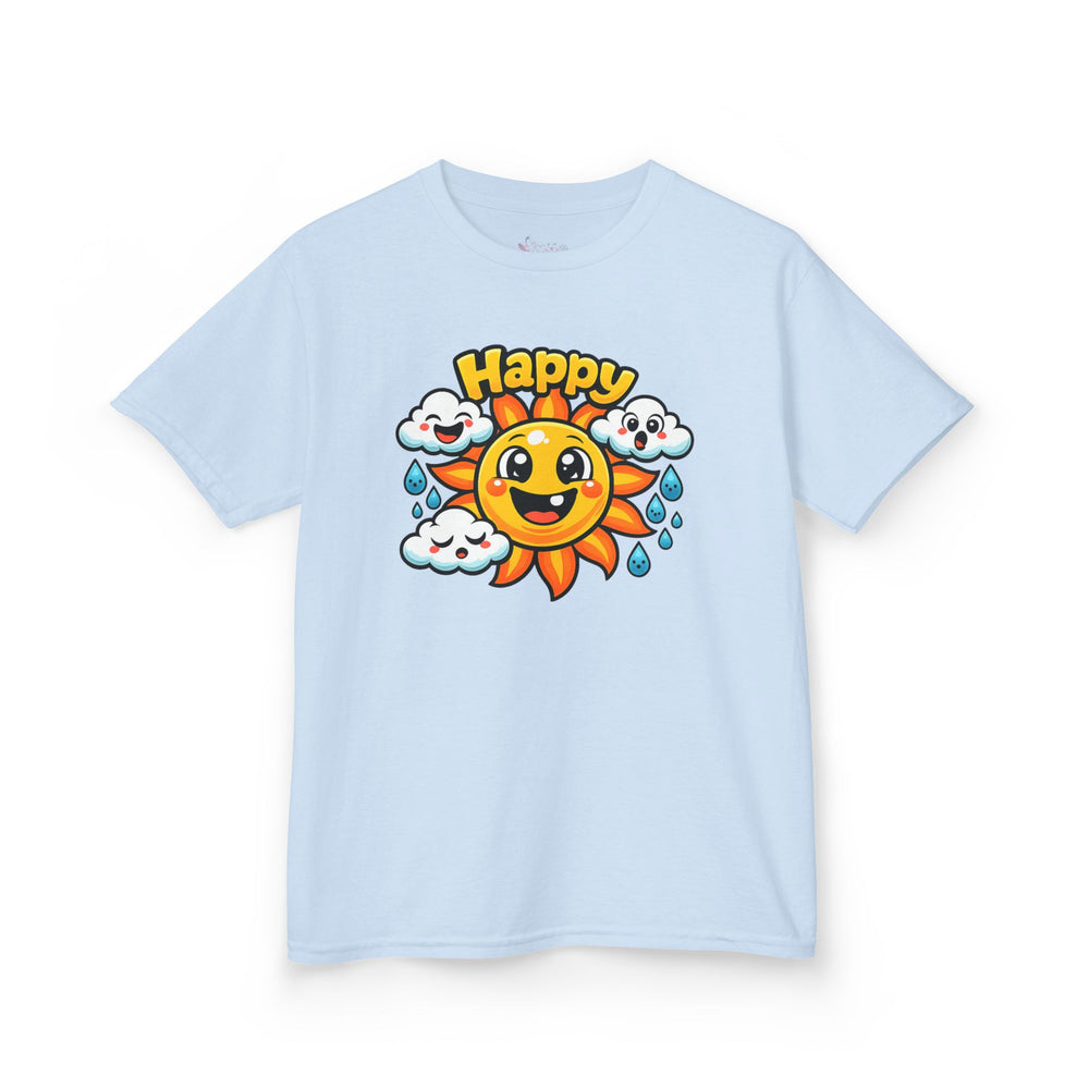 Gildan 5000B | Kids' Happy Sun & Smiling Clouds Graphic Tee – Vibrant Summer Mood T-Shirt