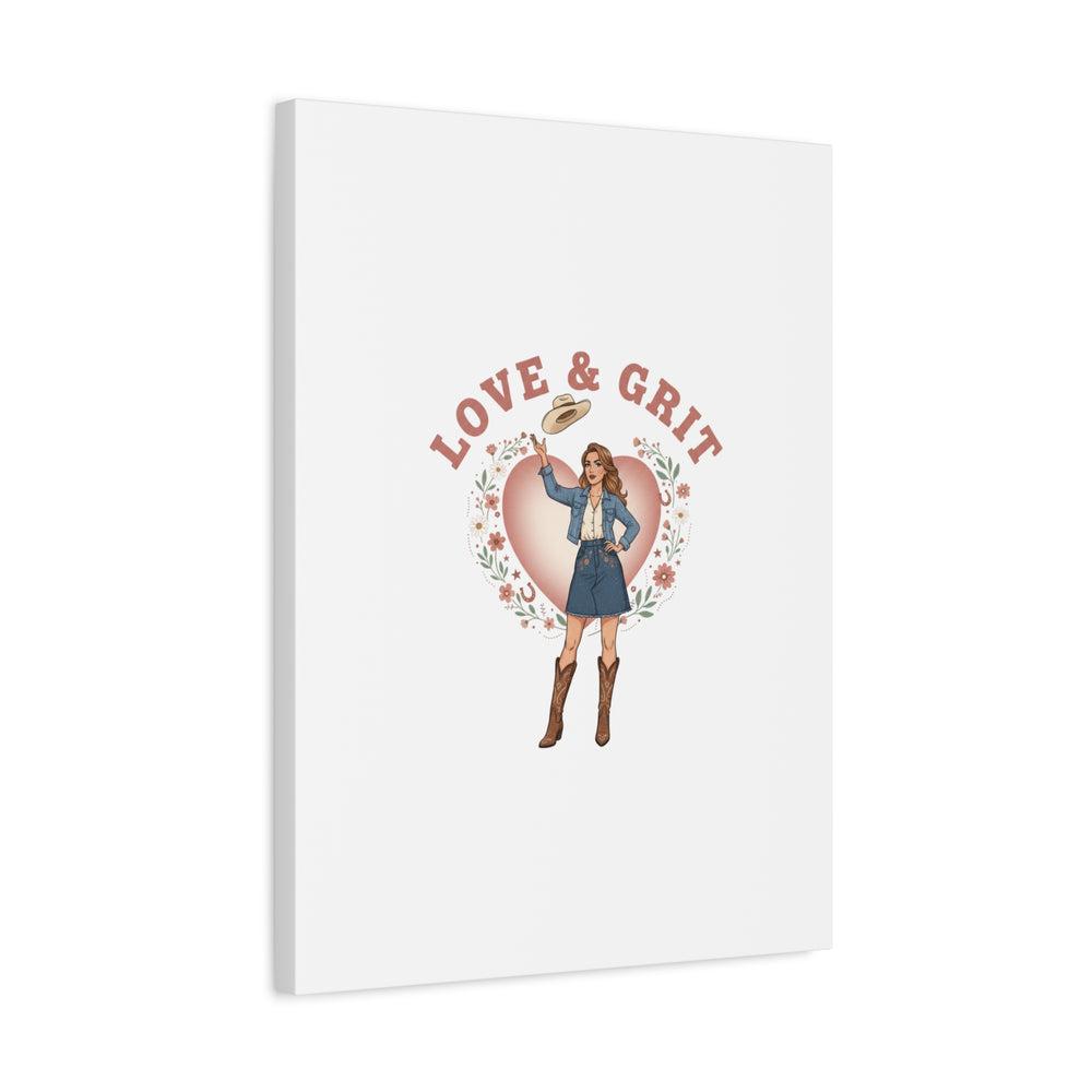 Love & Grit Canvas, Western Valentine Cowgirl Heart Poster | Cowboy Valentine