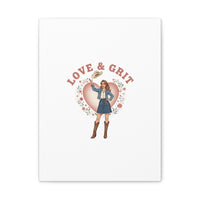 Love & Grit Canvas, Western Valentine Cowgirl Heart Poster | Cowboy Valentine