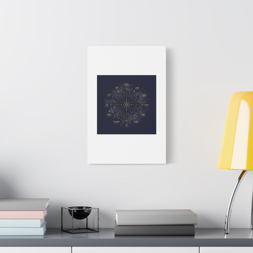 Gold Zodiac Wheel Canvas | Astrology Constellation Art, Cosmic Wall Print