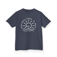 Gildan 5000B | Kids' "Happiness Comes in Waves" Graphic Tee – Soft & Breathable Summer Beach T-Shirt